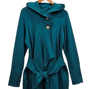 SALTS & WEST Teal Hooded Wrap Coat with Wooden Buttons